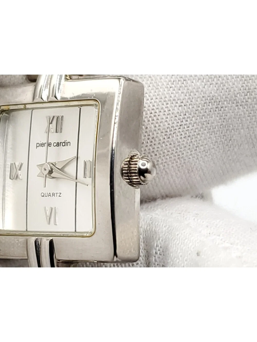 Pierre Cardin Quartz Watch  Women New Battery Silver Tone Square White Dial 21mm